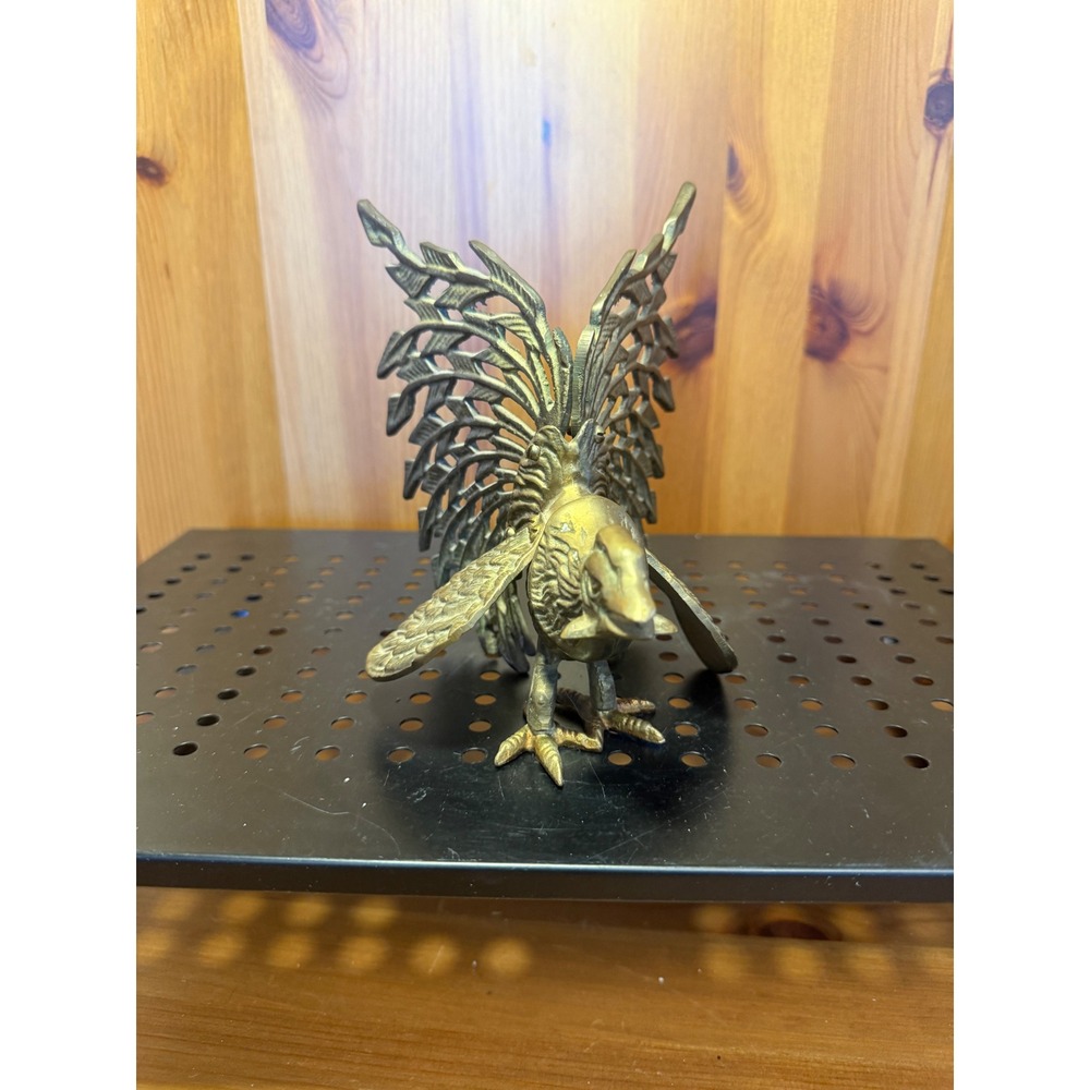 Vintage Brass Fighting Rooster Figurine Mid Century Modern Animal Statue Decor